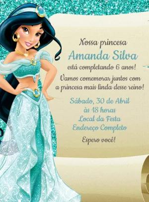 Convite de Aniversário Princesa Jasmine para Editar Online