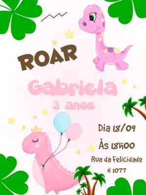 Convite Aniversário Dinossauro Menina para Editar Online