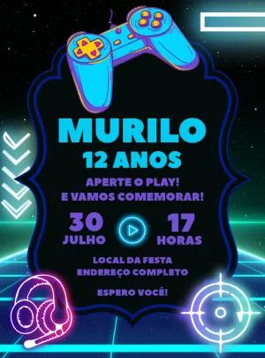Convite de Aniversário Gamer Neon para Editar Online