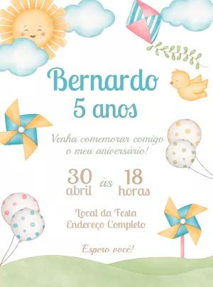 Convite Aniversário Pipa e Cata Vento para Editar Online