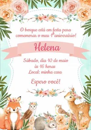 Convite Aniversário Bosque Encantado com Animais para Editar