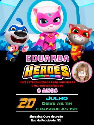 Convite de Aniversário Talking Tom Heroes para Editar com Foto