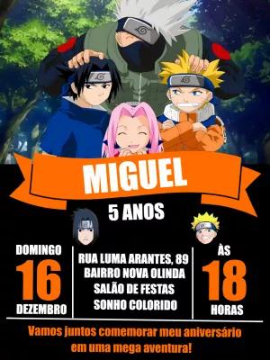 Convite de Aniversário Naruto com Personagens para Editar Online
