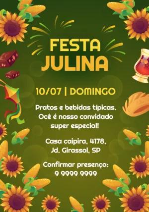 Convite de Festa Julina com Girassóis para Editar Online
