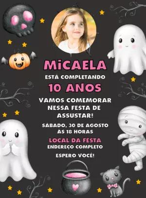 Convite Aniversário Halloween com Foto para Editar Online