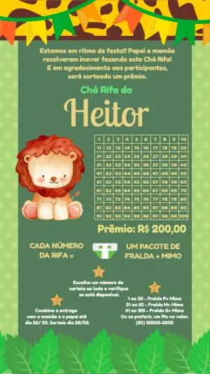 Convite Chá Rifa Leão Safari para Editar Online e Imprimir