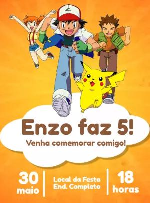 Convite de Aniversário Pokémon com Ash para Editar Online