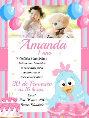 Convite Aniversário Galinha Pintadinha com Foto para Editar