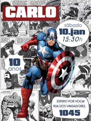 Convite Aniversário Capitão América Quadrinhos para Editar