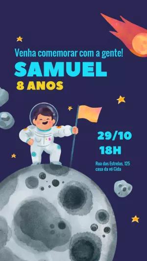 Convite de Aniversário Astronauta Aquarela para Editar Online