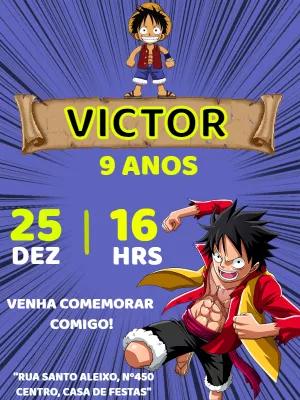 Convite de Aniversário One Piece com Luffy para Editar Online