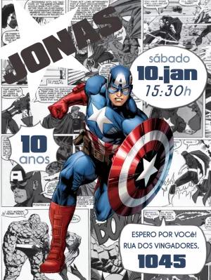 Convite Aniversário Capitão América Quadrinhos para Editar