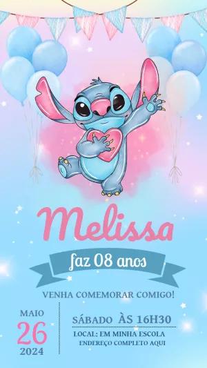 Convite de Aniversário Stitch Rosa e Azul para Editar