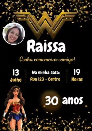 Convite Aniversário Mulher Maravilha com Foto para Editar Online