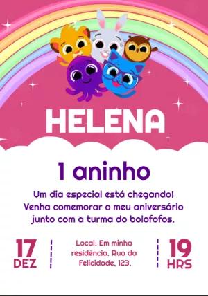 Convite de Aniversário Bolofofos Rosa para Editar Online
