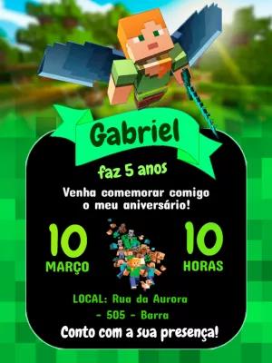 Convite de Aniversário Minecraft com Personagens para Editar