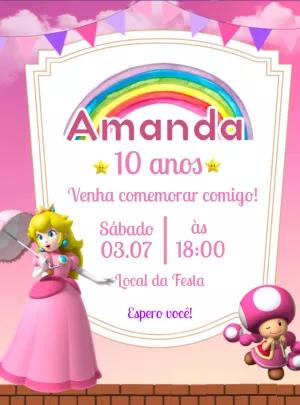 Convite Aniversário Princesa Peach para Editar Online