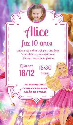 Convite Aniversário Barbie com Foto para Editar Online