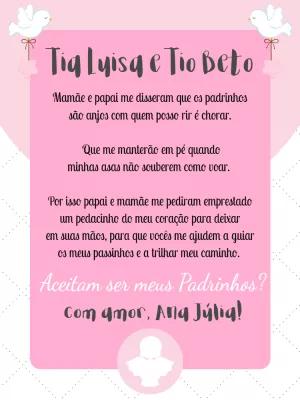 Convite para Padrinhos de Batismo Delicado para Editar Online
