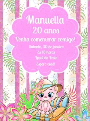 Convite Aniversário Gatinha Tropical para Editar Online