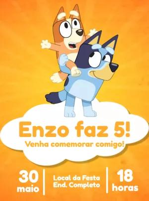 Convite de Aniversário Bluey e Bingo para Editar Online