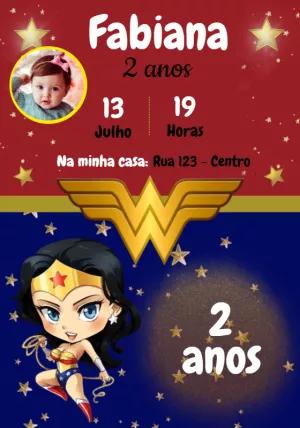 Convite Aniversário Mulher Maravilha com Foto para Editar Online