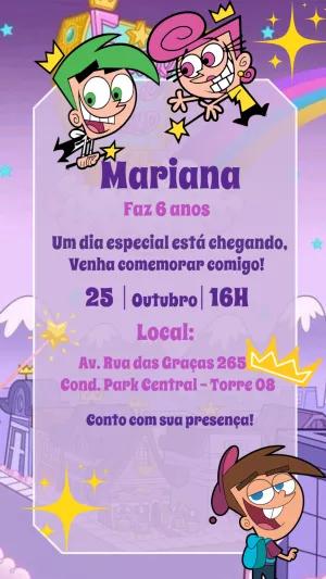 Convite de Aniversário Padrinhos Mágicos para Editar Online
