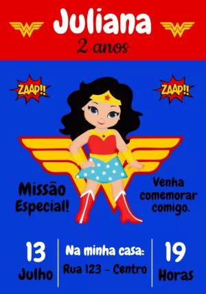 Convite Aniversário Mulher Maravilha para Editar Online