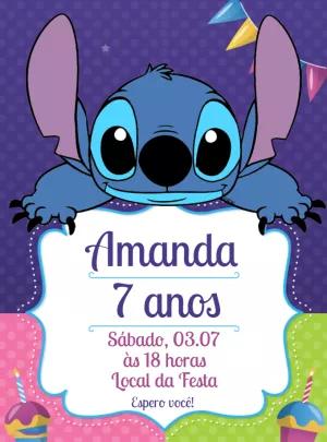 Convite de Aniversário Stitch para Editar Online