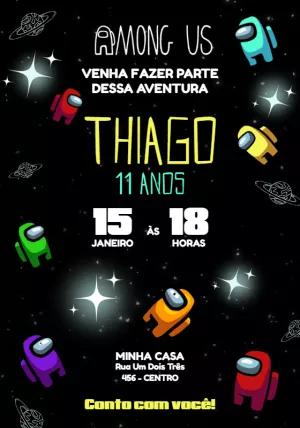 Convite Aniversário Among Us com Personagens para Editar Online
