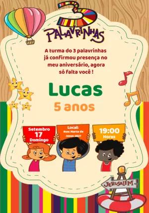 Convite de Aniversário 3 Palavrinhas para Editar Online