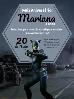 Convite de Aniversário Mulher Gato para Editar Online