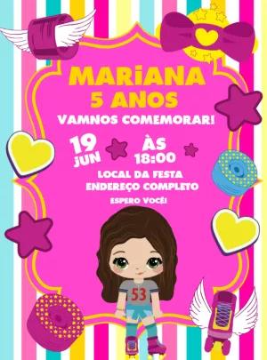 Convite de Aniversário Tema Patins para Editar Online