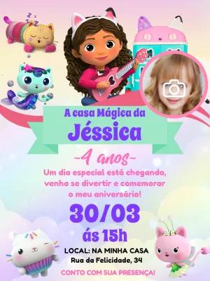 Convite Aniversário A Casa Mágica da Gabby com Foto para Editar