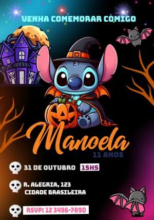 Convite Aniversário Stitch Halloween para Editar Online
