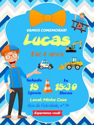 Convite de Aniversário Blippi e Veículos para Editar Online