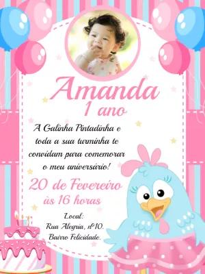 Convite Aniversário Galinha Pintadinha Candy com Foto para Editar