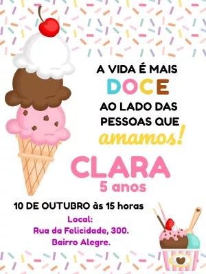 Convite Aniversário Sorveteria Editável Online