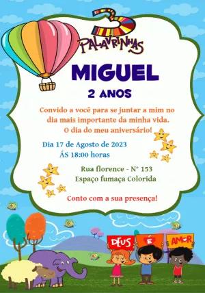 Convite Aniversário 3 Palavrinhas para Editar Online