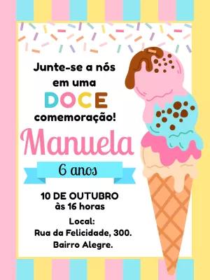 Convite de Aniversário Sorveteria para Editar Online