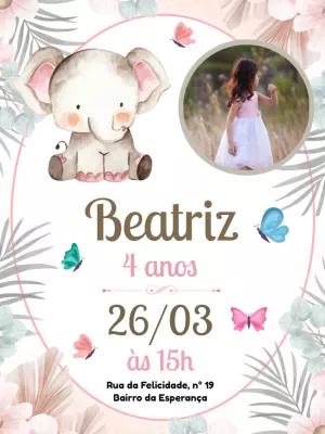 Convite Aniversário Elefante com Foto para Editar Online
