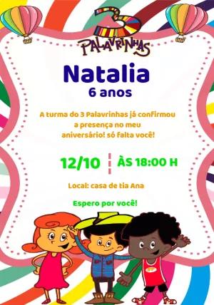 Convite 3 Palavrinhas Aniversário Infantil para Editar Online