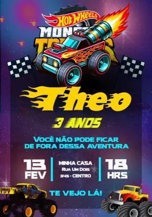 Convite de Aniversário Monster Truck Hot Wheels para Editar Online