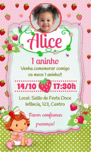 Convite Aniversário Moranguinho Baby com Foto para Editar
