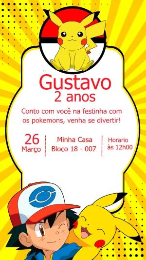 Convite Aniversário Pokémon com Pikachu para Editar Online