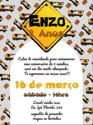 Convite Aniversário Construção com Tratores para Editar