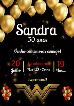 Convite Aniversário Mulher Maravilha Adulto para Editar Online