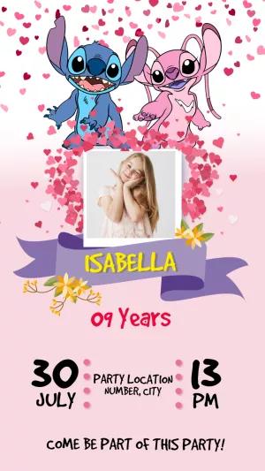 Editable Stitch and Angel Photo Birthday Invitation