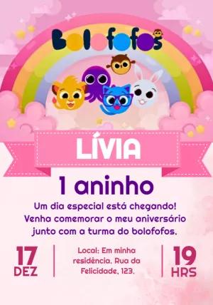 Convite Aniversário Bolofofos Rosa para Menina para Editar Online