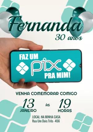 Convite de Aniversário Tema Pix para Editar e Enviar Online